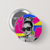 Badge Rond 5 Cm Pop Art Retrô Mulher Fashion Preto e Branco (Devant & derrière)