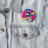Badge Rond 5 Cm Pop Art Retrô Mulher Fashion Preto e Branco (En situation)