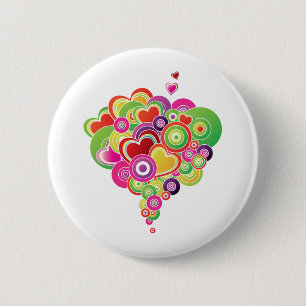 Badge Rond 5 Cm PopArt Coeurs rose et vert