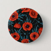 Badge Rond 5 Cm Poppies, rouge et bleu sur noir (Devant)