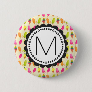 Badge Rond 5 Cm Popsicles et crème glacée Monogramme personnalisé