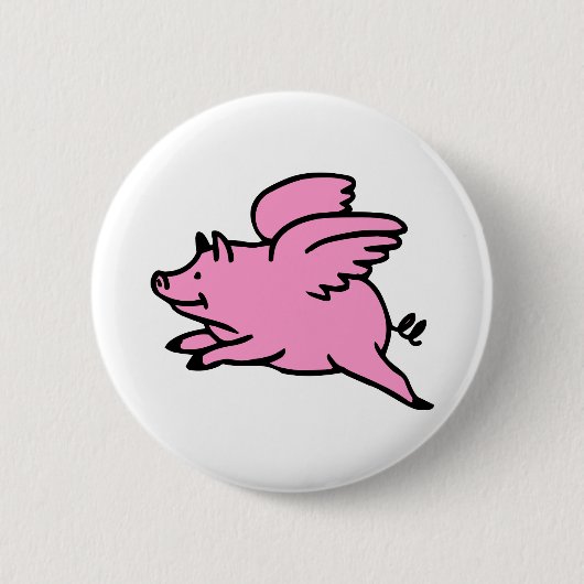 Badge Rond 5 Cm Porc rose blanc de vol (Devant)