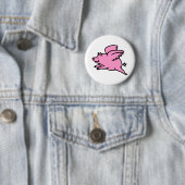 Badge Rond 5 Cm Porc rose blanc de vol (En situation)