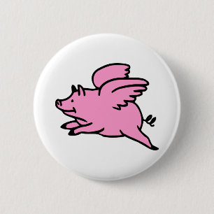 Badge Rond 5 Cm Porc rose blanc de vol