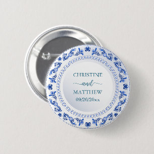 Badge Rond 5 Cm Porcelaine Blue Floral Wedding Favoriser