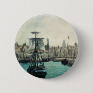 Badge Rond 5 Cm Port à Calais par Manet, Art Impressionniste Vinta