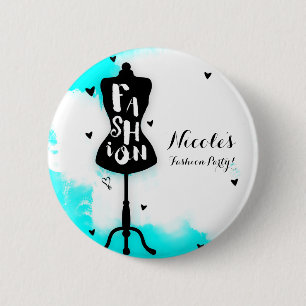 Badge Rond 5 Cm Porte-mannequin FASHION Aqua et blanc avec cœurs
