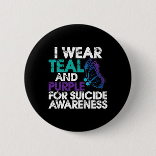 Badge Rond 5 Cm Porter Un Soutien Turquoise Et Violet Sensibilisat