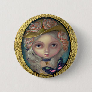 Badge Rond 5 Cm "Portrait avec le bouton d'un casquette fleuri"