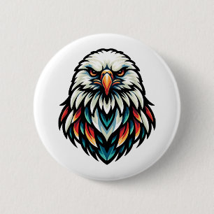 Badge Rond 5 Cm Portrait d'aigle Abstrait en teintes vives