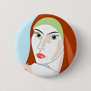 Badge Rond 5 Cm Portrait d'art floral rétro rousse Fashion