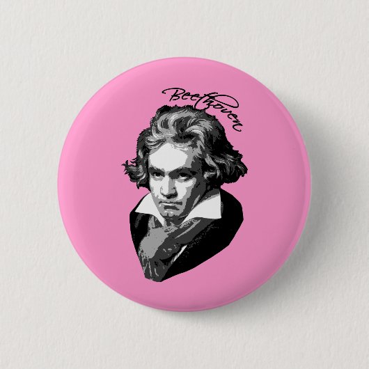 Badge Rond 5 Cm Portrait de Beethoven sur des T-shirts, tasses, (Devant)