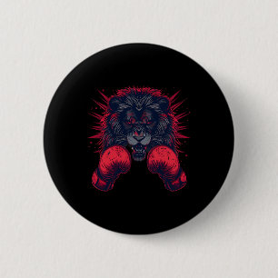 Badge Rond 5 Cm Portrait de Boxer Lion Motif Faune Kickboxing Amou