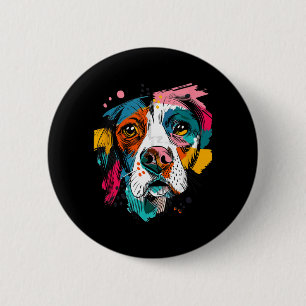 Badge Rond 5 Cm Portrait de chien abstrait vibrant pop art