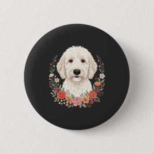 Badge Rond 5 Cm Portrait de chien floral Couronne botanique