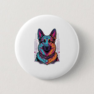 Badge Rond 5 Cm Portrait de chien néon Gravure vintage Graphique_1