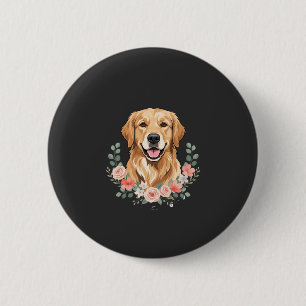 Badge Rond 5 Cm Portrait de chien Retriever doré floral sublimatio