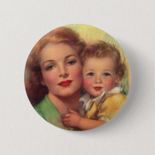 Badge Rond 5 Cm Portrait de famille vintage de mère et d'enfant
