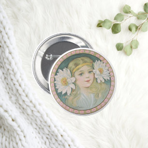 Badge Rond 5 Cm Portrait de fille de fleurs Lotus