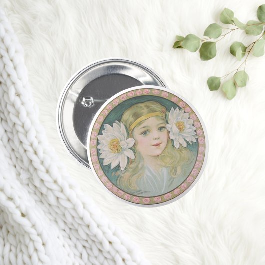 Badge Rond 5 Cm Portrait de fille de fleurs Lotus