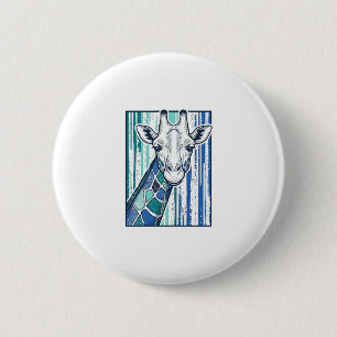 Badge Rond 5 Cm Portrait de girafe coloré Gravure vintage vecteur