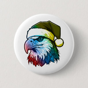 Badge Rond 5 Cm Portrait de Noël de la tête d'aigle coloré
