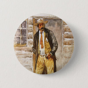 Badge Rond 5 Cm Portrait de shérif par Seltzer, Cowboy de l'Ouest 