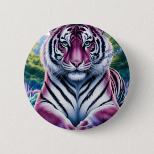 Badge Rond 5 Cm Portrait de tigre d'Imaginaire dynamique Exotiqu