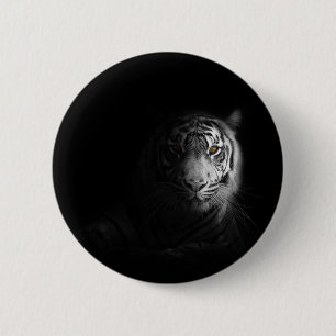 Badge Rond 5 Cm portrait de tigre, noir et blanc,
