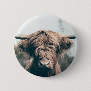 Badge Rond 5 Cm Portrait de vache Highland