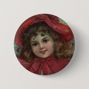 Badge Rond 5 Cm Portrait d'enfant victorien de Noël avec un chapea