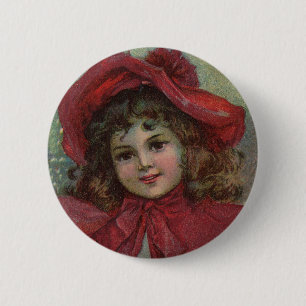 Badge Rond 5 Cm Portrait d'enfant victorien de Noël avec un chapea