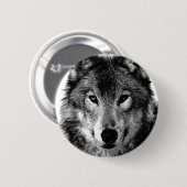 Badge Rond 5 Cm Portrait noir et blanc Wolf (Devant & derrière)
