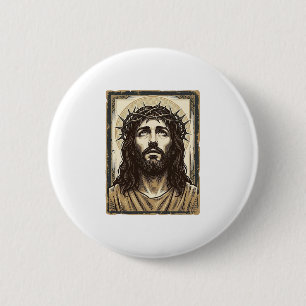 Badge Rond 5 Cm Portrait religieux vintage de la couronne d'épines