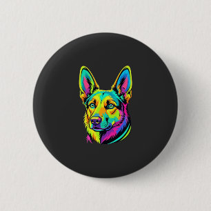 Badge Rond 5 Cm Portrait vectoriel coloré de chien néon