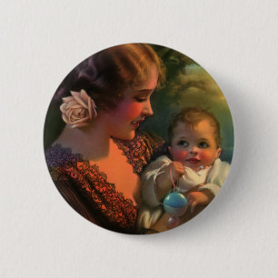 Badge Rond 5 Cm Portrait vintage de la fête des mères, maman et bé
