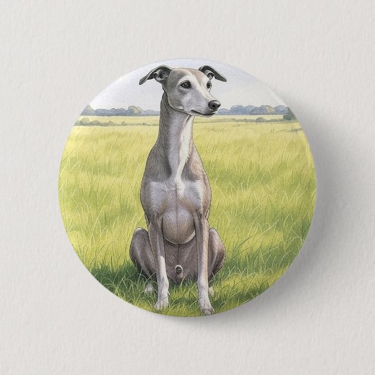 Badge Rond 5 Cm Poser le bouton d'aquarelle Greyhound (Devant)