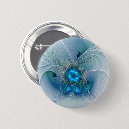 Badge Rond 5 Cm Position, Abstrait bleu turquoise fractal (Devant & derrière)
