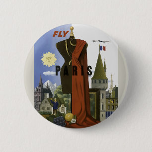 Badge Rond 5 Cm Poster du Vintage voyage Fly Paris France