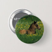 Badge Rond 5 Cm Poulain fixant en fleurs (Devant & derrière)