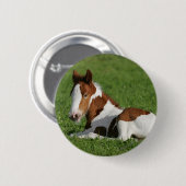 Badge Rond 5 Cm Poulain s'étendant dans l'herbe (Devant & derrière)