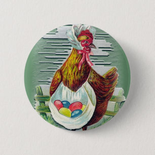 Badge Rond 5 Cm Poule et bouton de Pâques d'oeufs