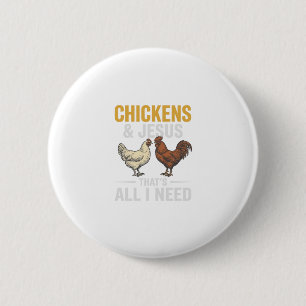 Badge Rond 5 Cm Poules Et Jésus Chemise De Foi De Ferme Vintage_1
