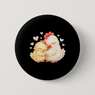 Badge Rond 5 Cm Poulet à l'aquarelle mignon qui embrasse doucement