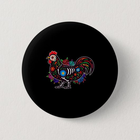 Badge Rond 5 Cm Poulet à sucre Dia De Muertos Halloween Jour O (Devant)