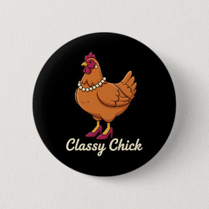 Badge Rond 5 Cm Poulet Cly Chick, je suis cette poule en perles