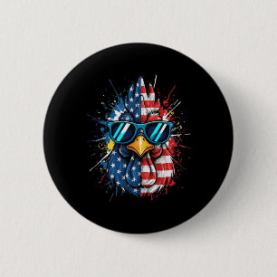 Badge Rond 5 Cm Poulet Je Suis Le Coq Patriote En Lunettes De Sole