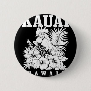 Badge Rond 5 Cm Poulet Kauai Hawaï Fleurs d'Hibiscus Hawaïen Vin