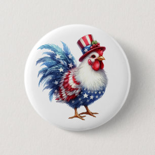 Badge Rond 5 Cm Poulet patriotique mignon avec drapeau américain