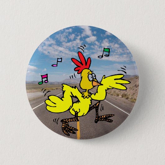 Badge Rond 5 Cm Poulet traversant la route (Devant)
